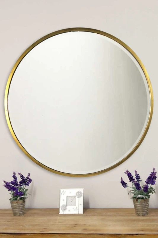 Image of Unbranded Rowan Elegant Modern Bevelled Round Mirror - 100 x 100 CM / Gold
