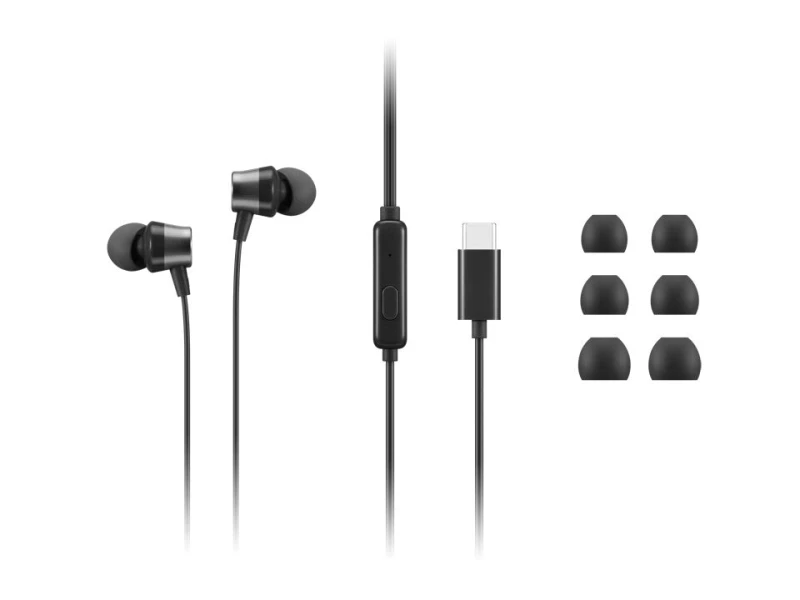 Image of Lenovo USB-C Wired In-Ear Headphones with inline control 4XD1J77351 Black