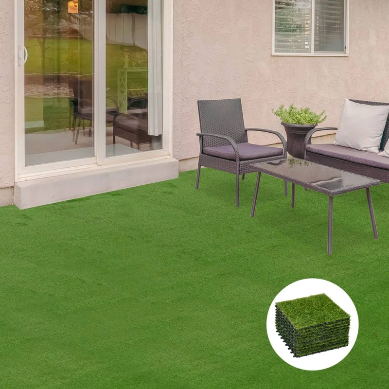 Image of OUTSUNNY 10 Piece Artificial Grass Set, Weatherproof Turf Tiles, Outdoor Carpet in Dark Green Size: 10 Pack Dark Green Unisex 10 Pack