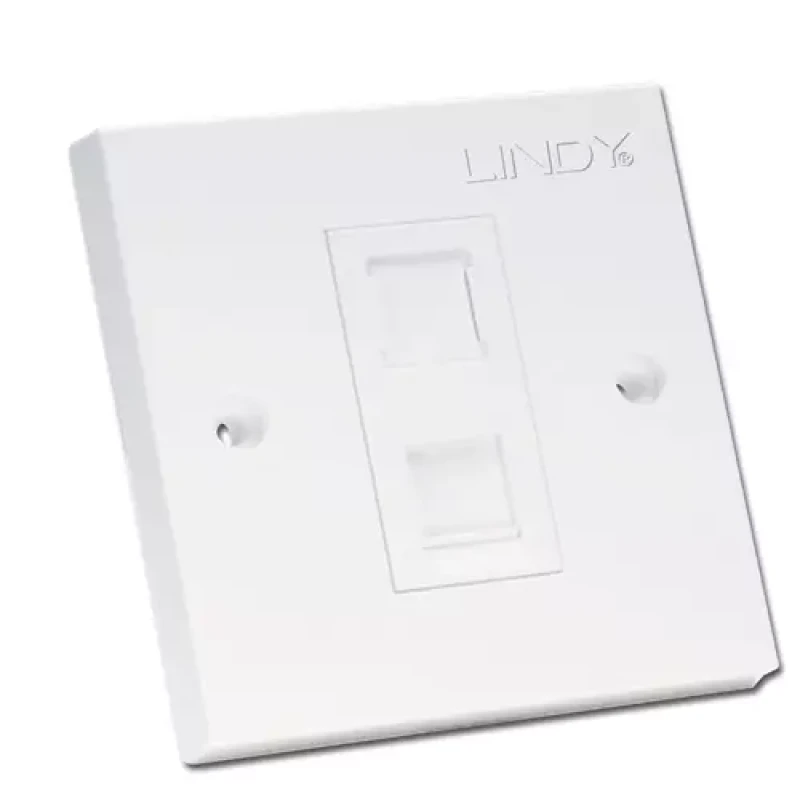 Image of Lindy CAT6 Single Wall Plate with 1 x RJ-45 Shuttered Socket, Unshield