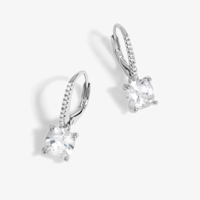 Image of Jon Richard Rhodium Plated Cubic Zirconia French Hook Square Earrings Silver female