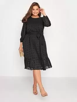 Image of Yours Puff Dobby Dress - Black, Size 18, Women