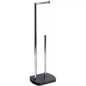 Image of Octavia Freestanding Toilet Roll Holder & Spare Paper Holder, Grey Marble, Chrome - Grey Marble