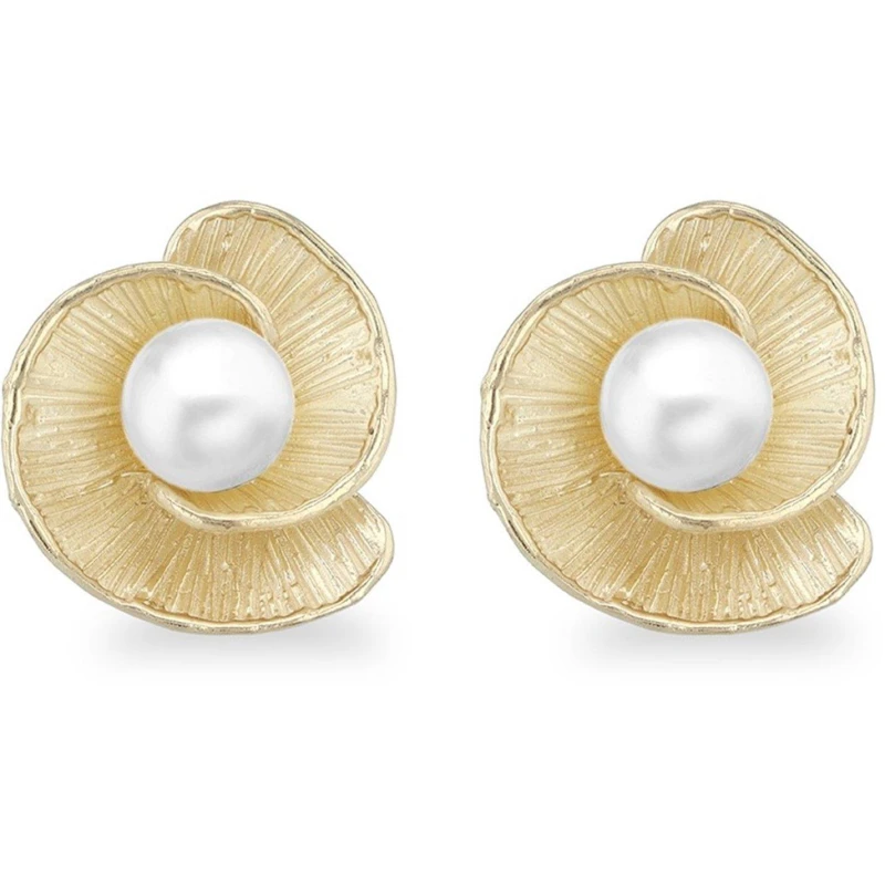 Image of Be You 9ct Gold Freshwater Pearl Flower Stud Earrings Yellow Gold female One Size