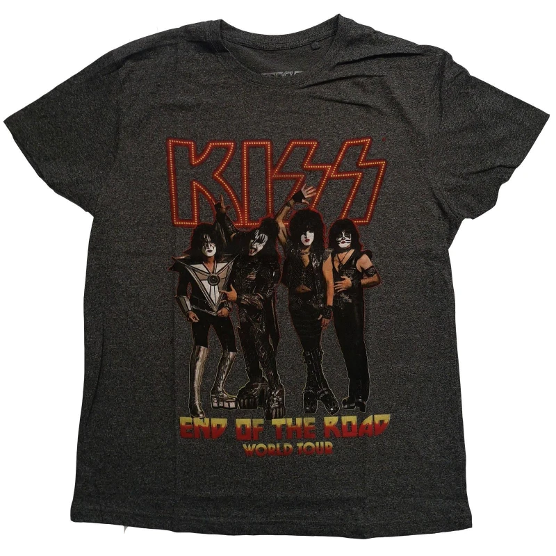 Image of KISS Mens End Of The Road Tour Cotton T-Shirt in Dark Brown Size: XS Dark Brown Male XS