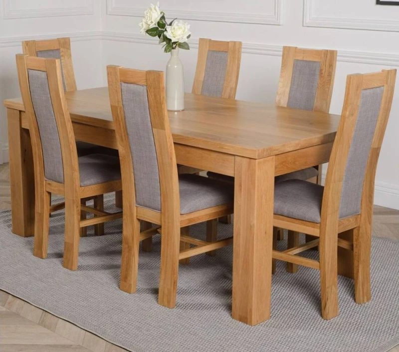 Image of Thats Furniture Dakot 182 x 92cm Oak Large Dining Table & 6 Stanford Chairs in Brown Size: 182 x 92cm Brown Unisex 182 x 92 cm