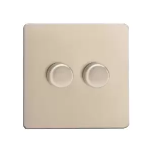 Image of Varilight Screwless LED V-Pro Urban 2 Gang Rotary Dimmer Switch Satin
