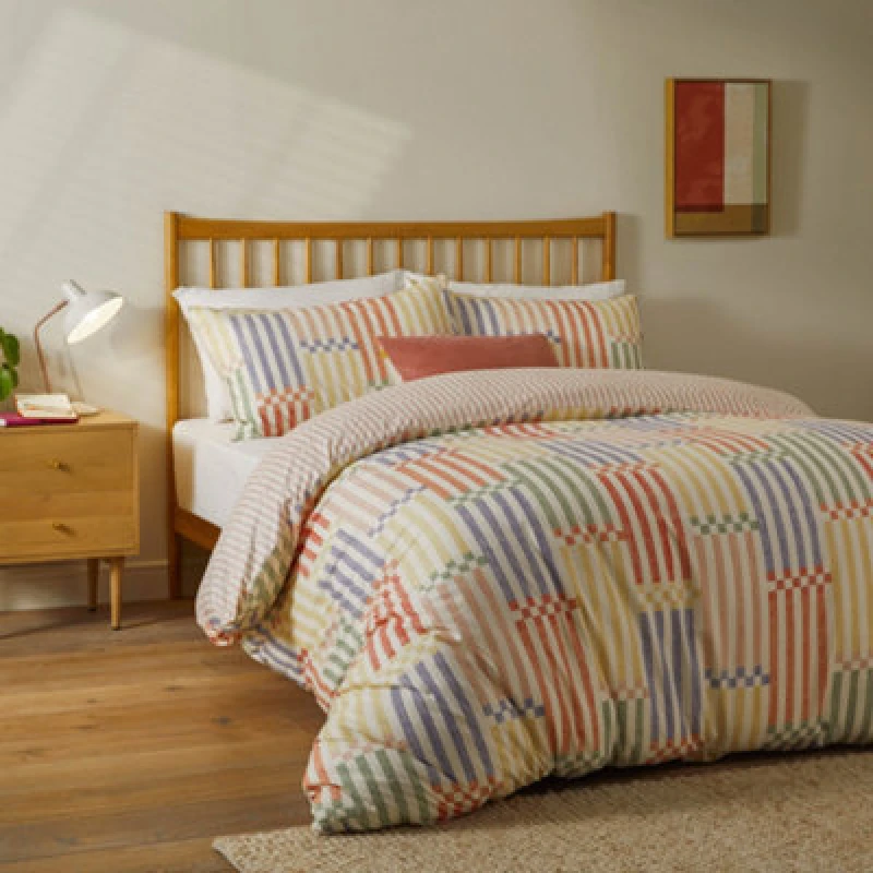 Image of Duvet Day Madison Stripe Printed Soft Touch Duvet Cover Set, King, Multi/apricot
