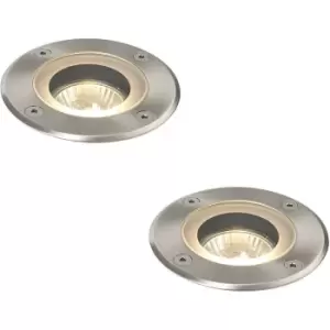 Image of 2 PACK Marine Grade IP65 Round Ground Light - 50W GU10 - Stainless Steel