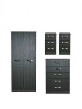 Image of Swift Canterbury 4 Piece Ready Assembled Package ; 2 Door Wardrobe, 5 Drawer Chest And 2 Bedside Chests