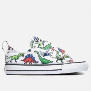 Image of Converse Toddlers Chuck Taylor All Star Dinoverse Ox Velcro Trainers - White/Bold Wasab - UK 6 Toddler