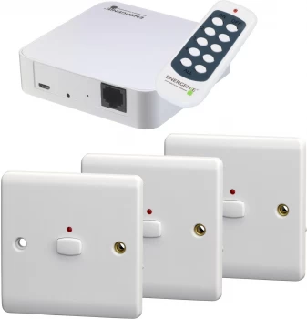 Image of Energenie MiHome Wall Light Switch 3 Pack with Remote Control and MiHome Gateway
