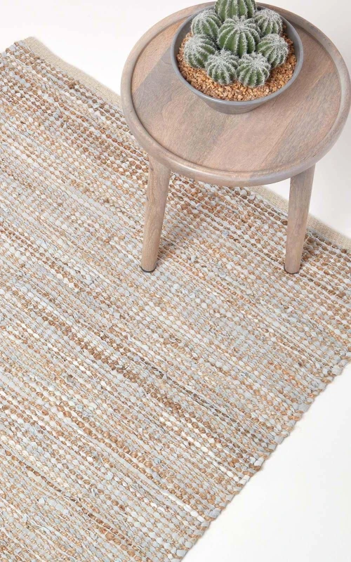 Image of Homescapes Madras Leather Hemp Rug Natural, 120 X 180 Cm