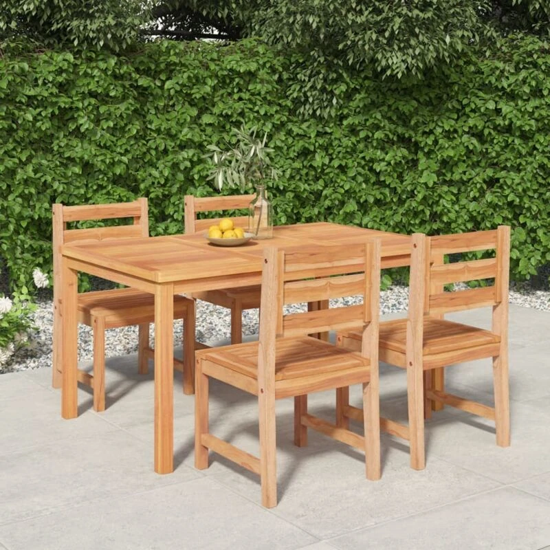 Image of vidaXL 5 Piece Garden Dining Set Solid Wood Teak, Brown 3157185