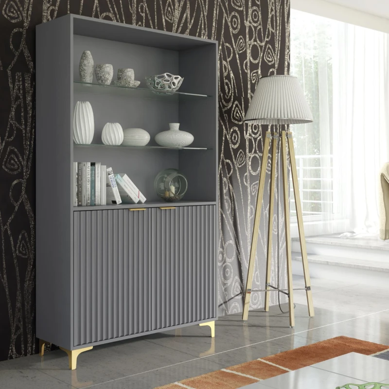 Image of Creative Furniture Creative Furniture Tide Crest Display Cabinet 175cm - Modern Fluted Design in Grey or White in Dark Grey Dark Grey One Size Unisex