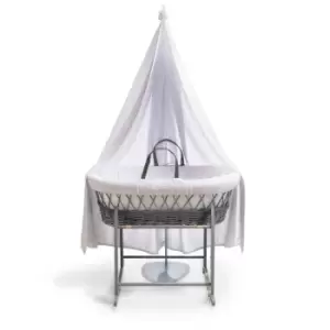 Image of Clair de Lune 6 Piece Waffle Moses Basket Starter Set - White Waffle/Grey Wicker
