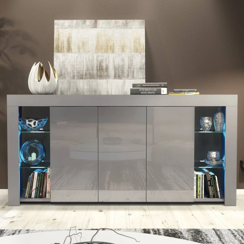 Image of Creative Furniture Eden Sideboard 164cm - Dark Grey with Gloss Doors & LED Lights Dark Grey Unisex