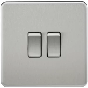 Image of KnightsBridge 10A 2G 2 Way 230V Screwless Brushed Chrome Electric Wall Plate Switch