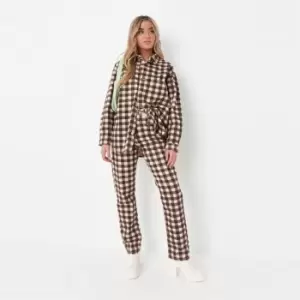 Image of Missguided Straight Leg Jean Check Co Ord - Brown
