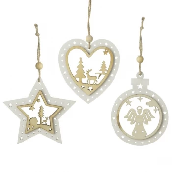 Image of Hanging Wooden Cut Out Baubles (Set of 3)