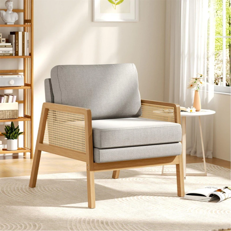 Image of Cottonfy UK Light Grey Modern Cushioned Wood Armchair Grey M