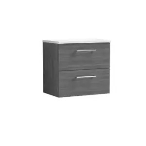 Image of Nuie Arno 600mm Wall Hung 2 Drawer Vanity & Sparkling White Laminate Top Anthracite