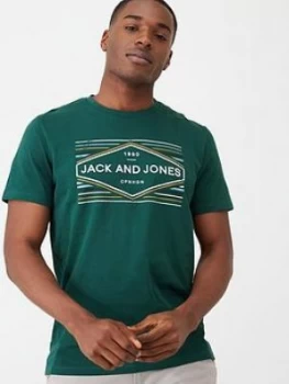 Image of Jack & Jones Nebraska Logo Print T-Shirt - Sea Moss, Moss, Size S, Men