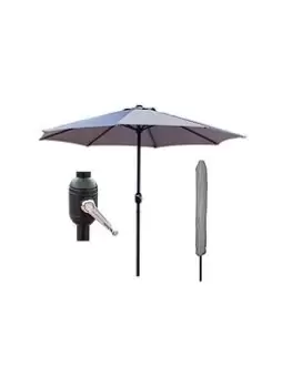 Image of Glamhaus Glamhaus Light Grey Garden Table Parasol Umbrella 2.7M With Crank Handle, Uv40 Protection, Includes Protection Cover - Robust Steel