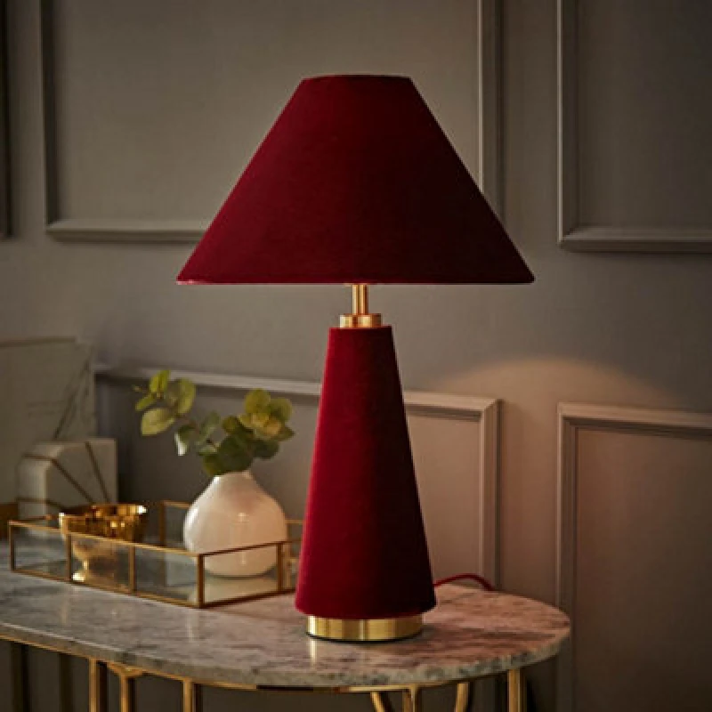 Image of ValueLights ValueLights Martha Velvet Table Lamp with Conical Velvet Lamp Shade in Burgundy Burgundy One Size Unisex 5016529273783