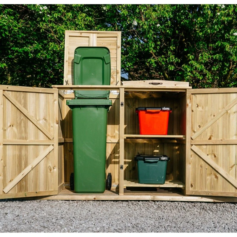 Image of Buttercup Farm Chatburn Bin Store, Fits 1x 180L/240L Wheelie Bins & 2x Boxes in Brown Brown Unisex