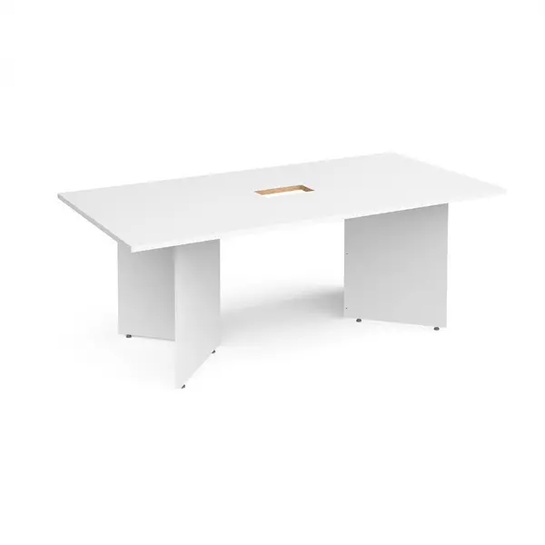 Image of Rectangular Arrowhead Office Boardroom Table with Power Module Cut Out - 2000mm - white