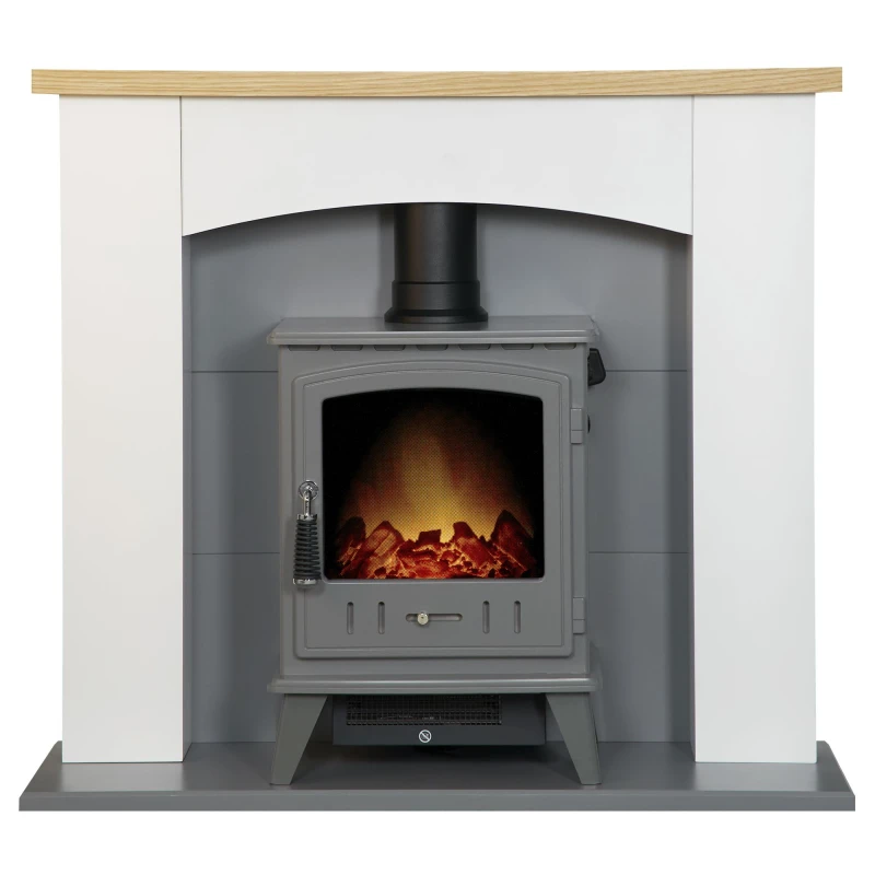 Image of Adam Fires & Fireplaces Adam Huxley in Pure White & Grey with Aviemore Electric Stove in Grey Enamel, 39" Grey Unisex