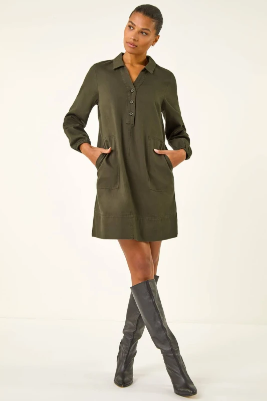 Image of Roman Womens Collared Shift Shirt Dress in Khaki Size: 18 Khaki Female 18