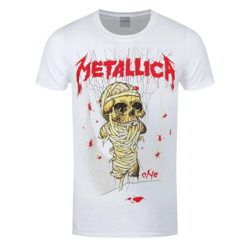 Image of Metallica Mens One Landmine Back Print T-Shirt in White Size: Medium White Male M