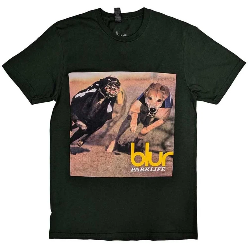Image of Blur Mens Parklife Album Back Print T-Shirt in Green Size: 2XL Green Male 2XL