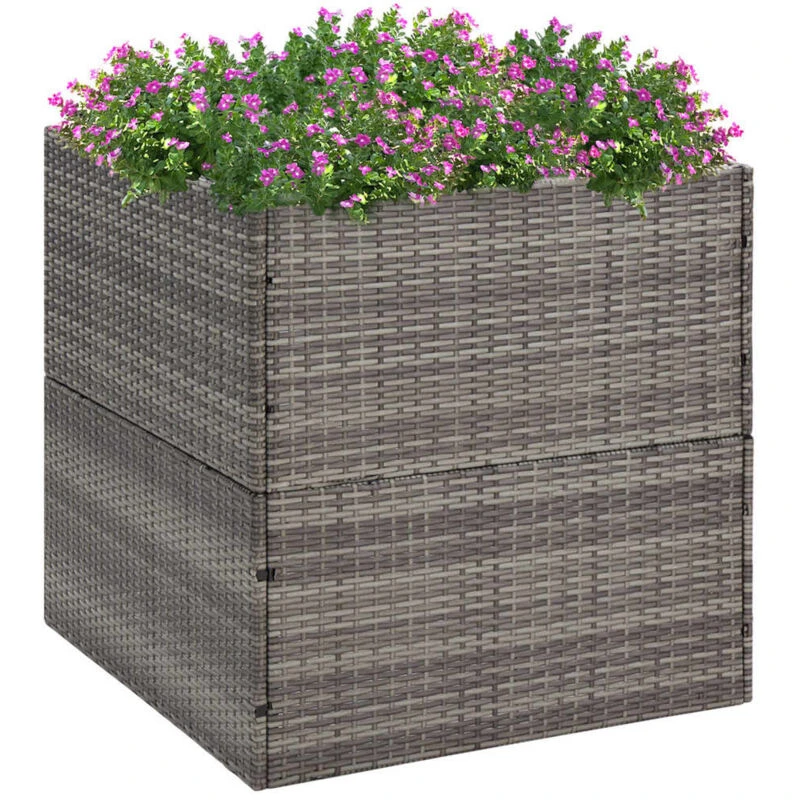 Image of vidaXL Garden Planter Grey 80x80x80cm Poly Rattan, Grey 319177