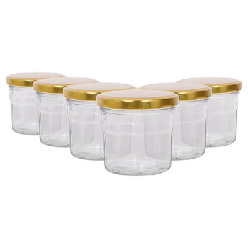 Image of Argon Tableware Glass Jam Jars With Gold Lids - 130ml - Pack Of 6