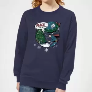 Image of DC Superman Peace On Earth Womens Christmas Jumper - Navy - S