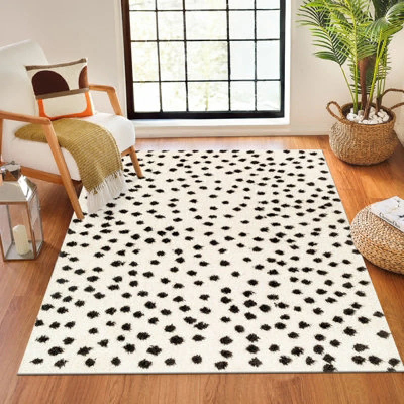 Image of Livabliss Shaggy Modern Plush Pile Black/ivory Polka Dot Hekuba Area Rug 160 X 213cm - Easy Care, Ideal For Living Room & Bedroom