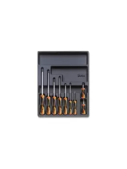 Image of Beta Tools T168 9pc "Grip" Phillips Screwdriver Set Tray for Roller Cabs