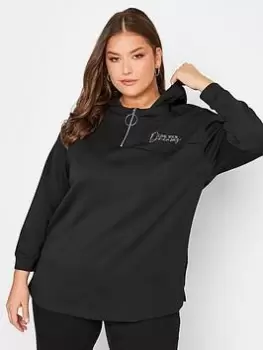 Image of Yours Zip Detail Hoodie Sweatshirt - Black, Size 20, Women