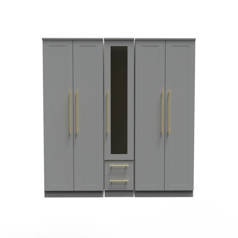 Image of Helmsley Tall 5 Door 2 Drawer 1 Mirror Wardrobe In Dusk Grey (Ready Assembled)
