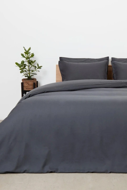 Image of Panda London Bamboo & French Linen Complete Bedding Set in Dark Grey Size: Super King Dark Grey Unisex Super King