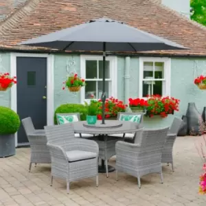 Image of Leisuregrow Monaco 6 Seat Stone Rattan Round Dining Set with Lazy Susan and 3.0m Parasol