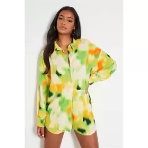 Image of I Saw It First Yellow Printed Long Sleeve Button Front Oversized Shirt - Yellow