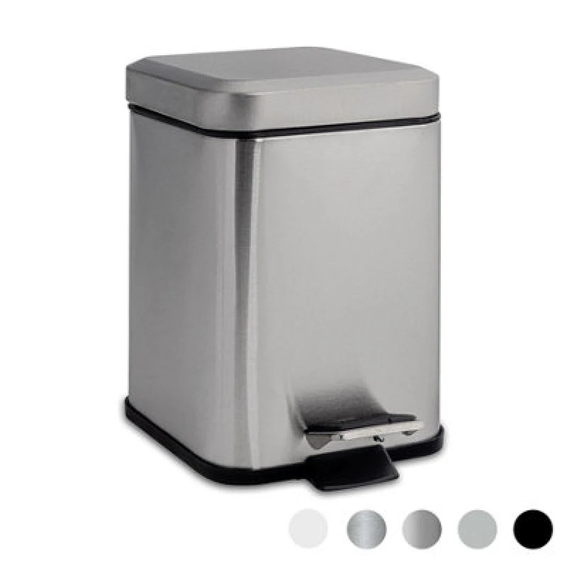 Image of Harbour Housewares Bathroom Pedal Bin - 3L - Brushed - Square Stainless Steel Slim Rubbish Dustbin Lid And Inner Liner Bucket