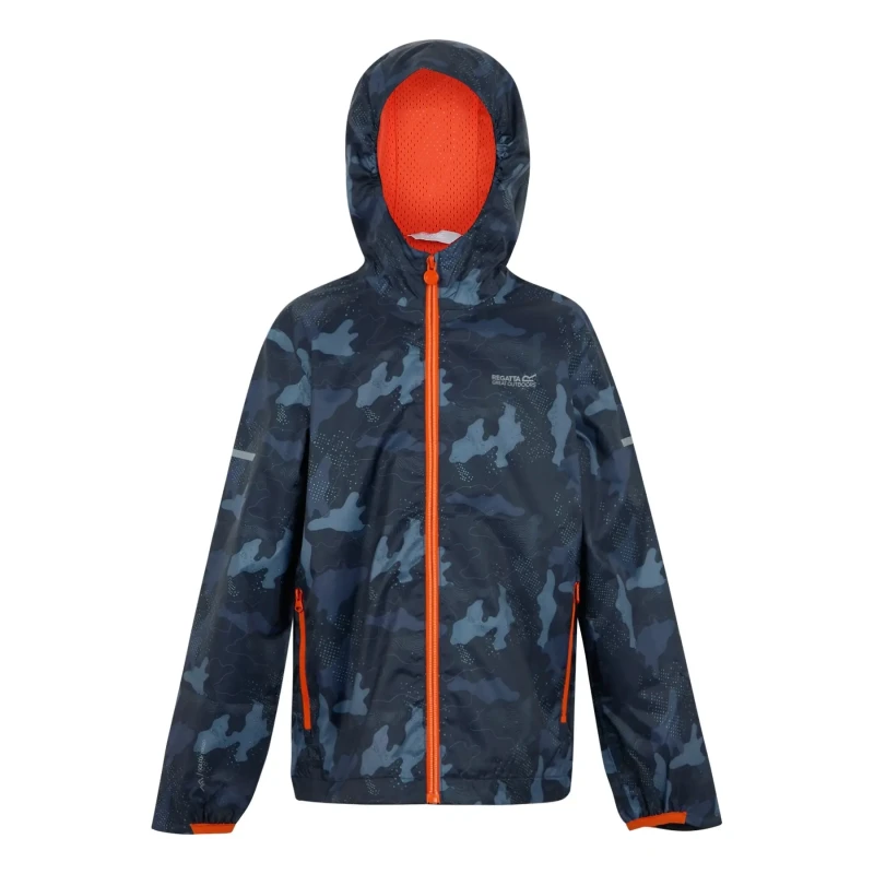 Image of Regatta Kids Printed Lever II Isolite 10000 Breathable Long Sleeve Hooded Waterproof Jacket Navy male 13 (XL)