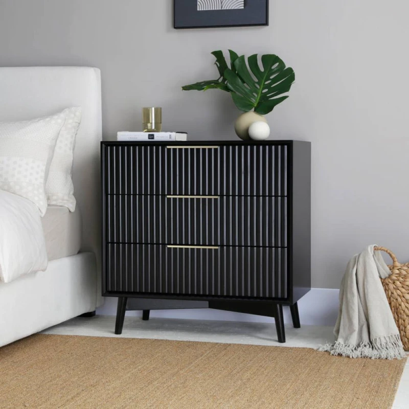 Image of Home Garden Direct Monza 3 Drawer Chest with Fluted Front Black Unisex