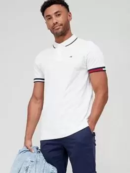 Image of Tommy Jeans Flag Cuffs Polo Shirt, White, Size S, Men