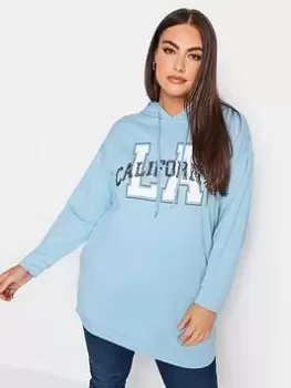 Image of Yours Varsity Slogan Sequin Hoodie Dress, Blue, Size 20, Women